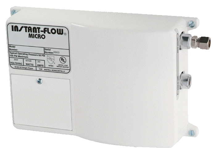 CHRONOMITE M-30/208: 0.65 GPM ACTIVATION, 208 VOLT, 1 PHASE, 6.24 KW, 30 AMPS, INSTANT-FLOW ELECTRIC TANKLESS WATER HEATER, DIGITAL MICROPROCESSOR (10 AWG WIRE), ADJUSTABLE
